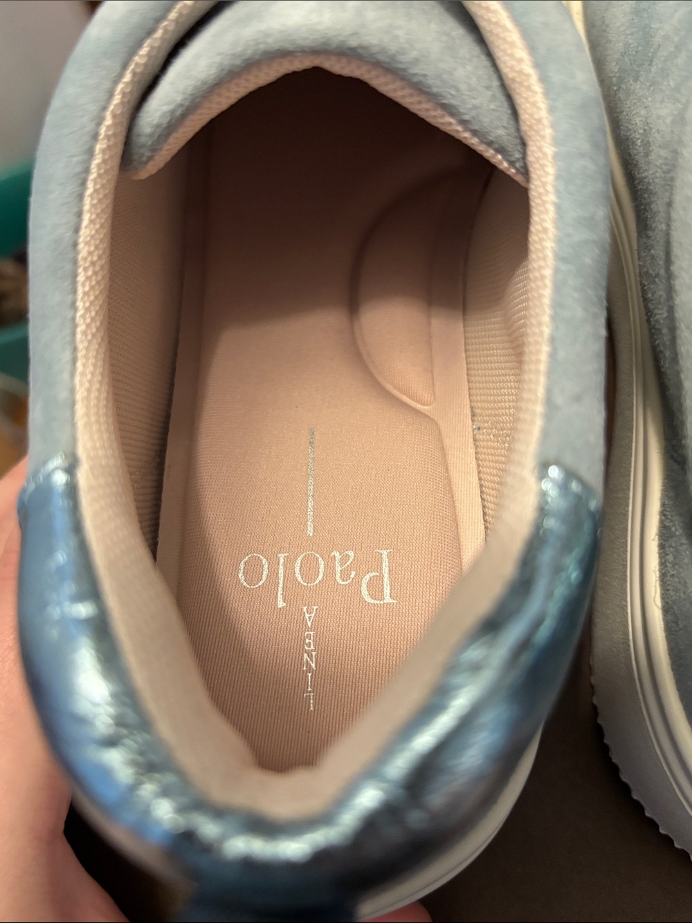 Paolo Light Blue Suede Slip-On Sneakers with shiny blue Heel women’s 8.5 - Picture 5 of 10